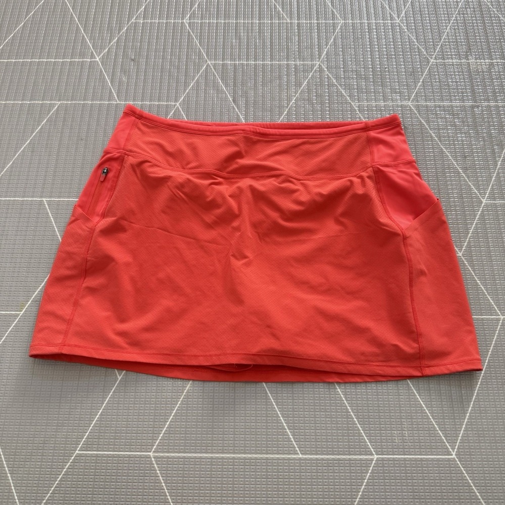 Athleta Action Skort In Dobby 14.5" Large Orange Tennis Golf Lined‎